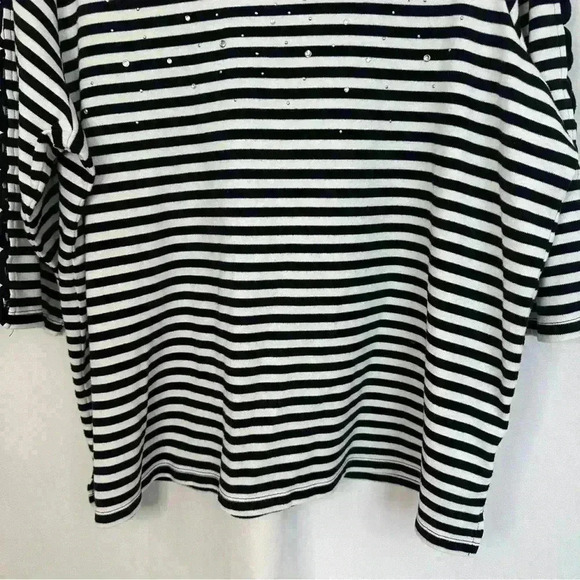 Quacker Factory Top Blouse Striped Beaded Womens Plus Size 2X Crisscross Sleeves - Picture 3 of 14